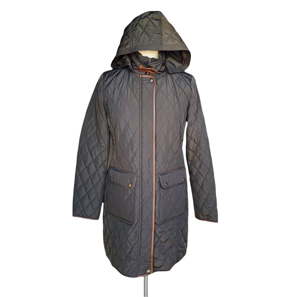 Ralph Lauren Quilted Hooded Jacket Womens S Olive Removable Coat Patch Elbow